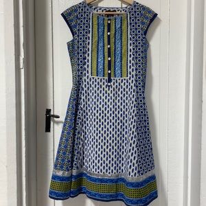 Gili flowered feather dress with crocheted and metallic accents